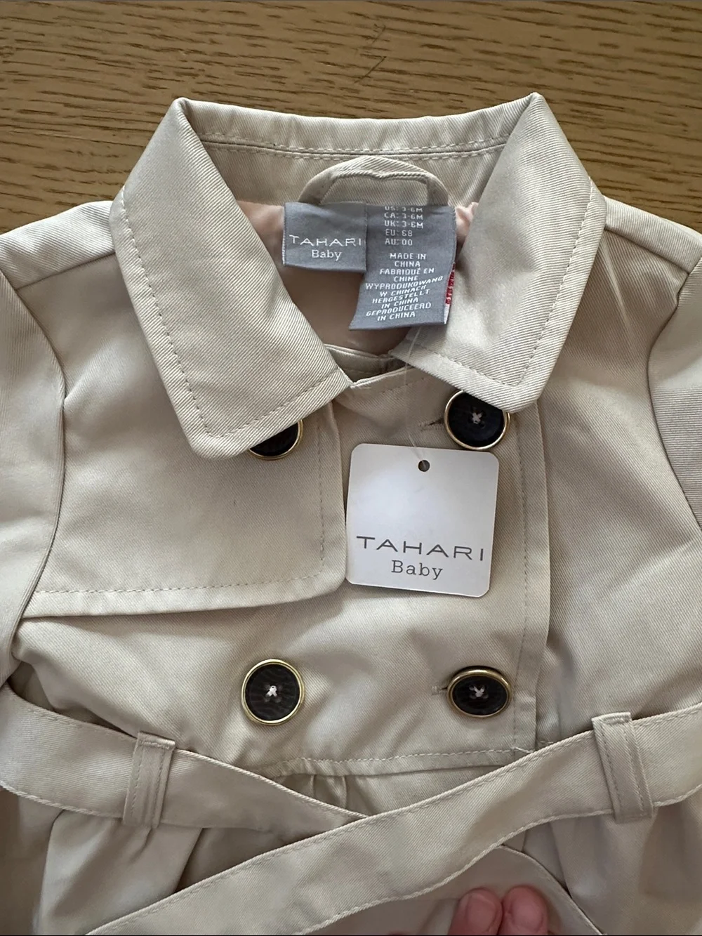 Tahari Baby Cream Double-Breasted Pea Coat with Belt 3-6 mo